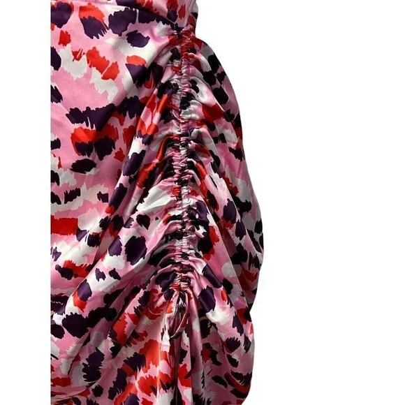 Asos Design Midi Dress Size 4 Satin Cami Pink Purple Leopard‎ Ruched Side Party - Picture 6 of 16
